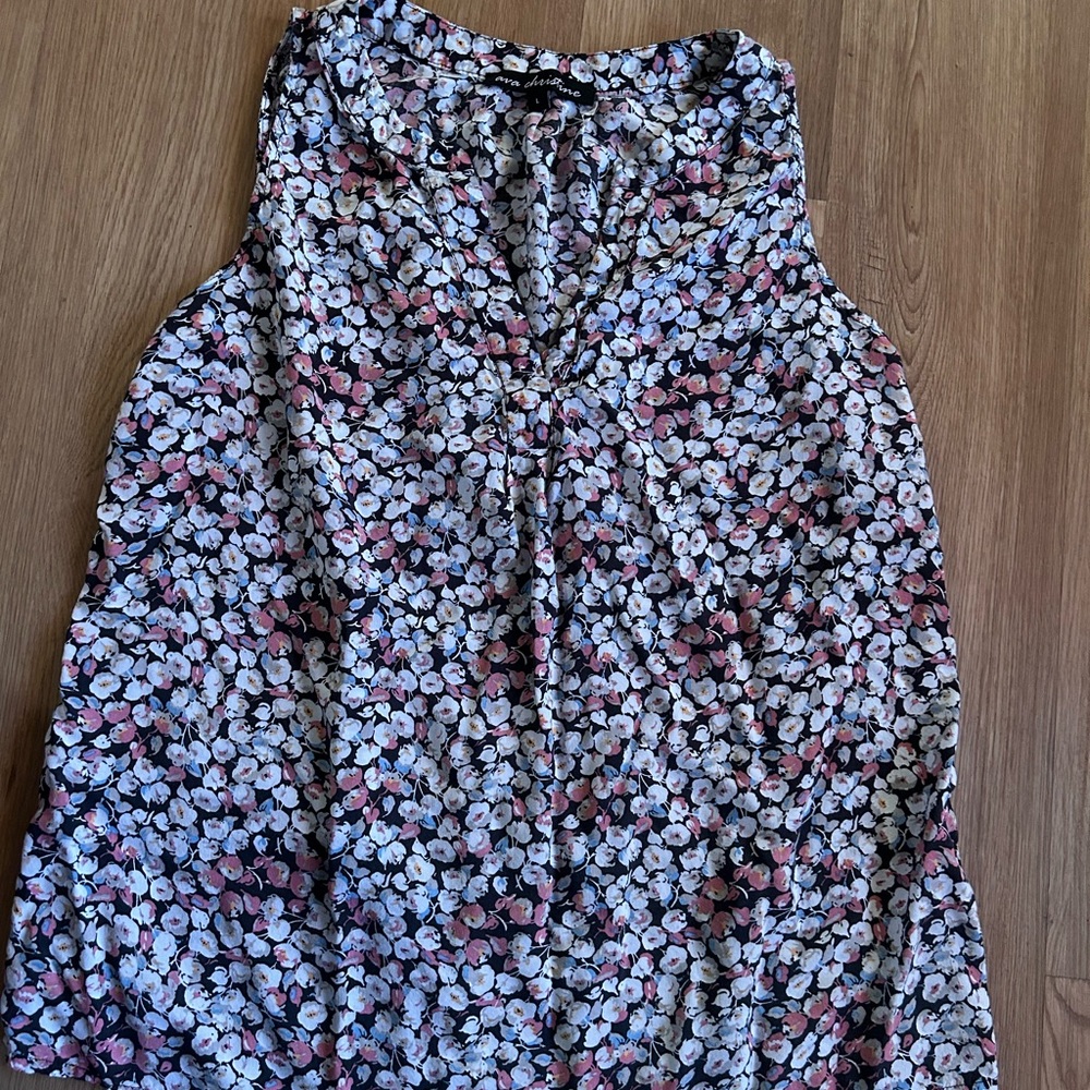 Ava Christine Floral Sleeveless Blouse Women’s Size L Chic Top